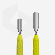 Manicure pusher Gummy with yellow silicone handle UNIQ 10 TYPE 1 (rounded wide and rounded narrow pusher)