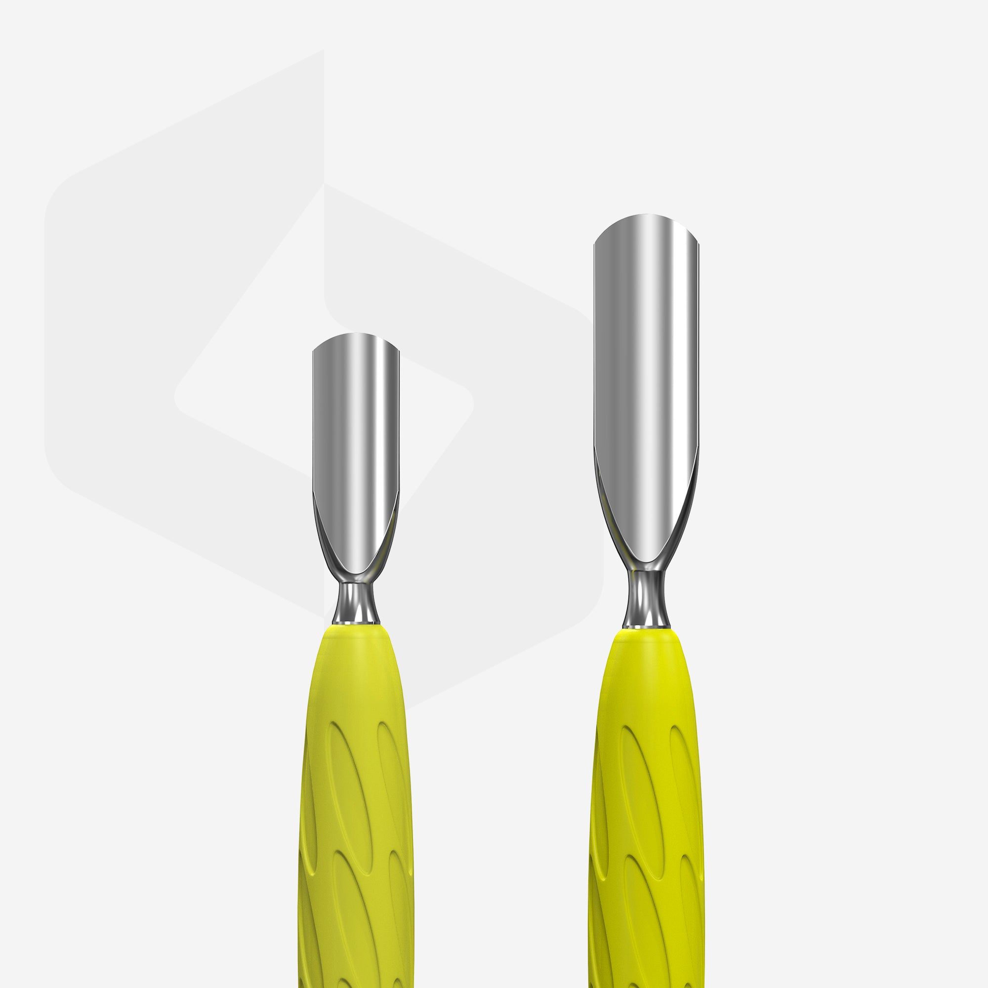 Manicure pusher Gummy with yellow silicone handle UNIQ 10 TYPE 1 (rounded wide and rounded narrow pusher)