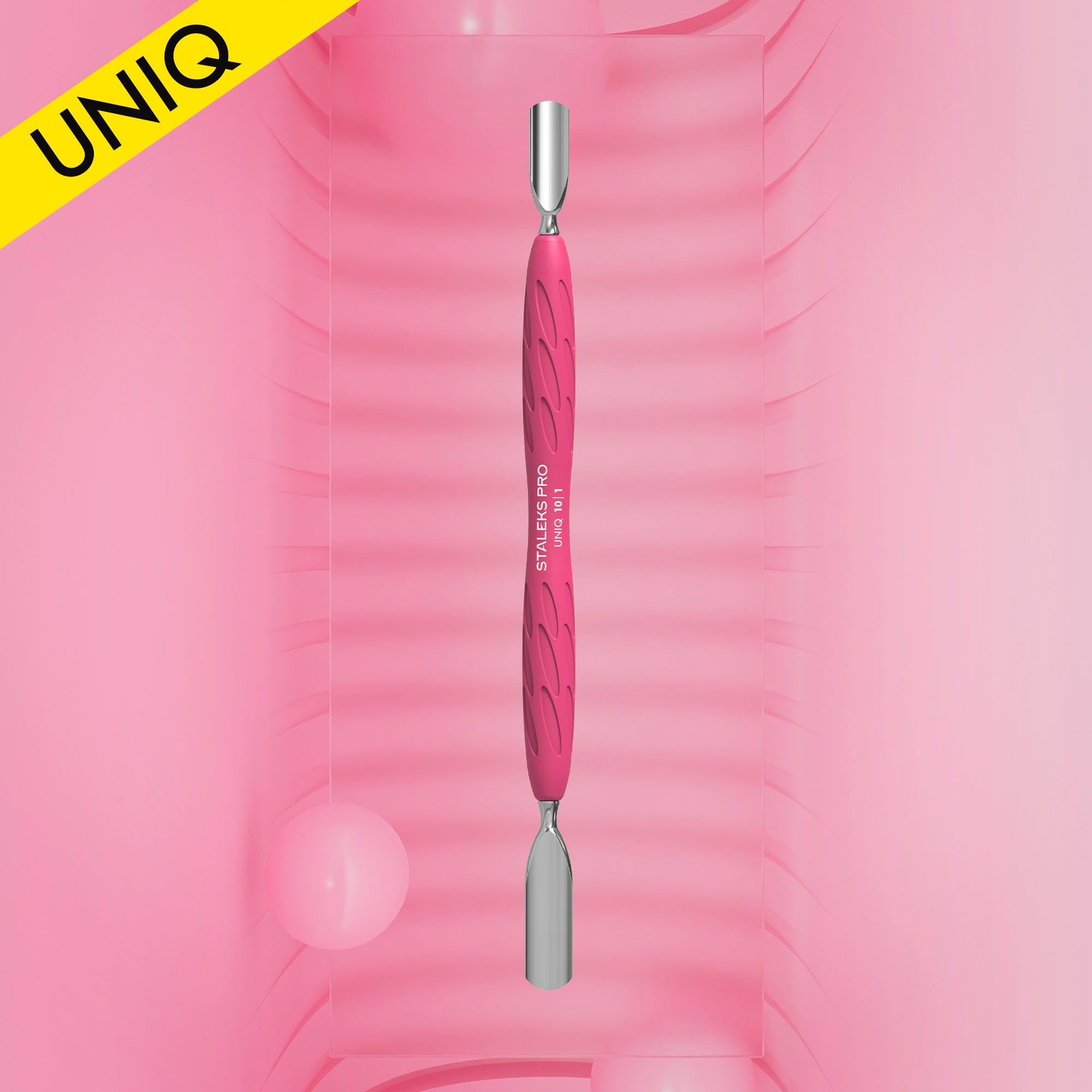 STALEKS Manicure pusher Gummy  with silicone handle UNIQ 10 TYPE 1 (rounded wide and rounded narrow pusher)