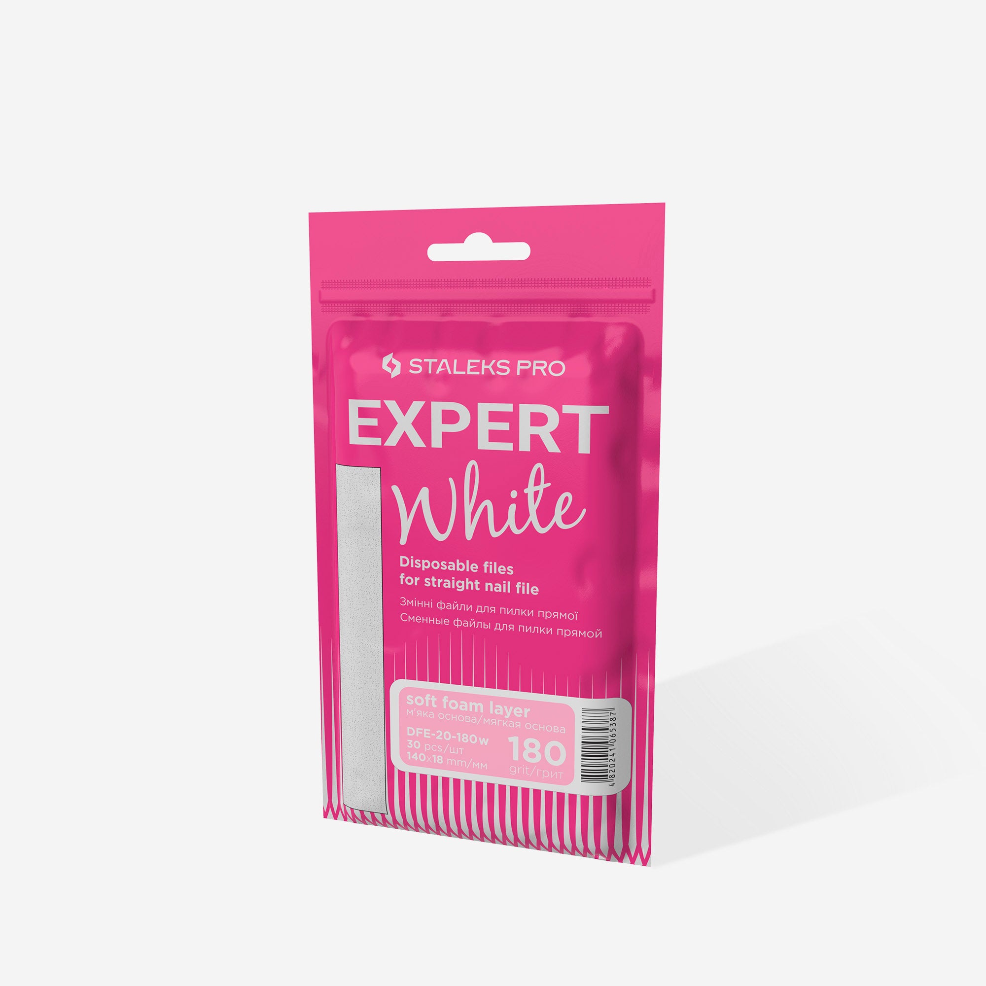 STALEKS Disposable white files for straight nail file on a soft foam layer EXPERT 20 180 grit (30 pcs)
