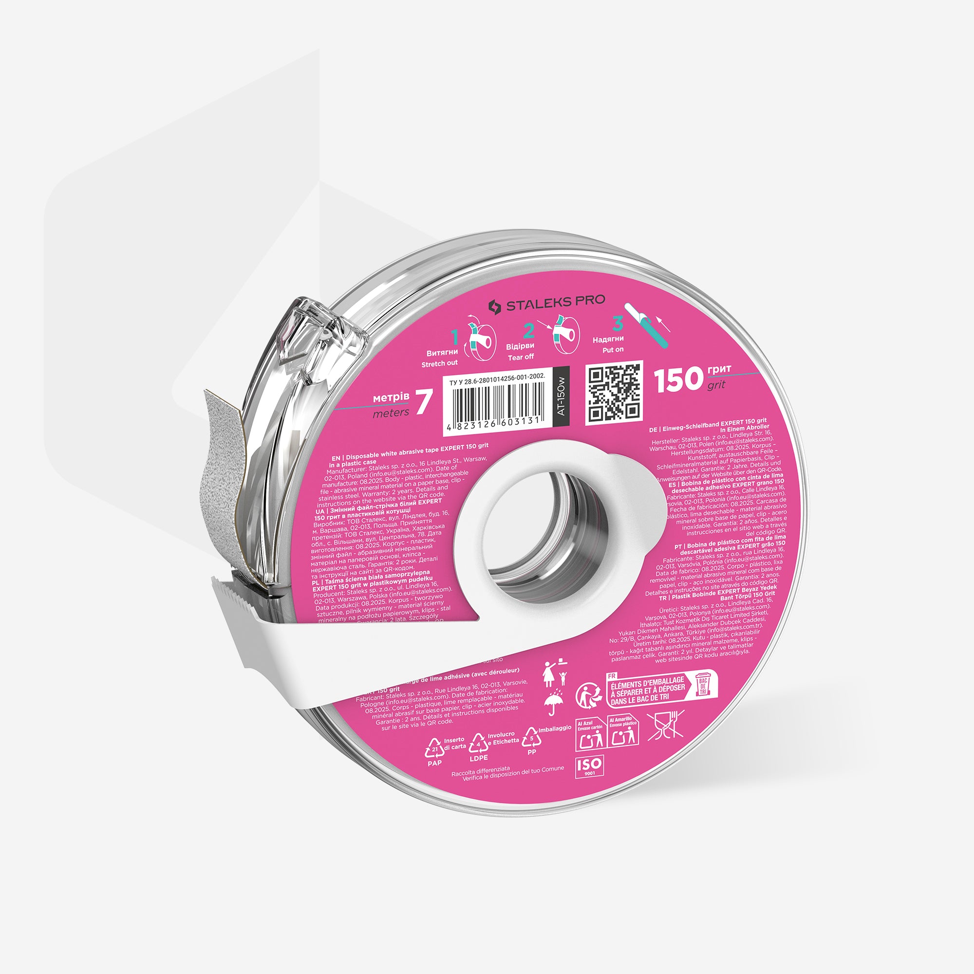 STALEKS Disposable white abrasive tape EXPERT 150 grit in a plastic case